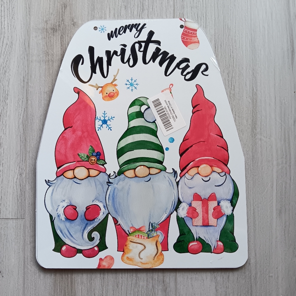New Gnome Christmas & Thanksgiving Hanging Wall Decor Wood Sign Two Sided 12"